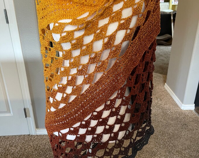 Trinagle Shawl, Yellow to Brown Ombre, Handmade crochet