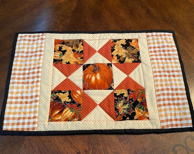 Placemats, Fall, Autumn, Pumpkin, Quilted, Plaid, Size (17 x 11 inches)