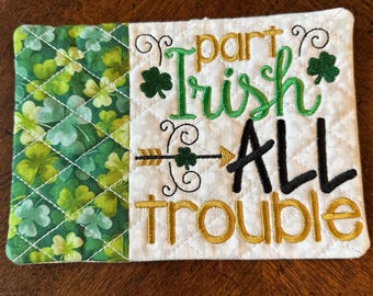 Irish Trouble Mug Rug/Coaster.  Approximately 5 x 7 inches.  Ready to Ship