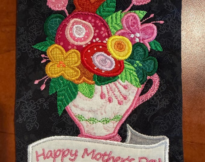 Mother's Day Mug Rug/Coaster.  Approximately 5x7 Inches.  Embroidered and Appliqued.