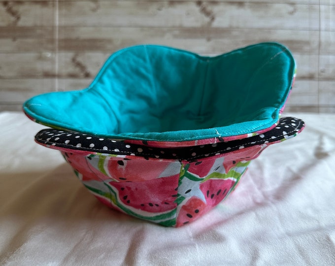 Microwave Bowl Cozies, Cotton, Quilted Watermelon with Blue or Black with white dots
