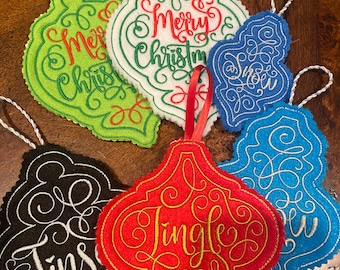 Ornaments, Christmas, Felt, Embroidered, Quilted