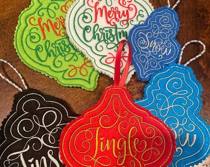 Ornaments, Christmas, Felt, Embroidered, Quilted