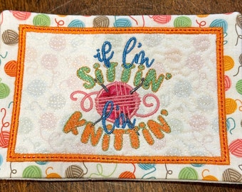 Knitting Mug Rug: Embroidered Yarn Design
