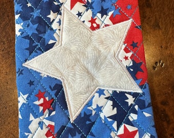 Patriotic Mug Rug, Star on Patriotic background.  5 x 7 inches ready to ship