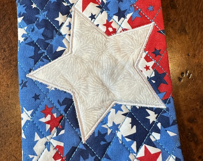 Patriotic Mug Rug, Star on Patriotic background.  5 x 7 inches ready to ship