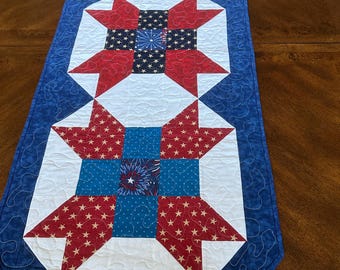 Quilted Patriotic Table Runner.  Various Patriotic Fabrics.  Large and small.