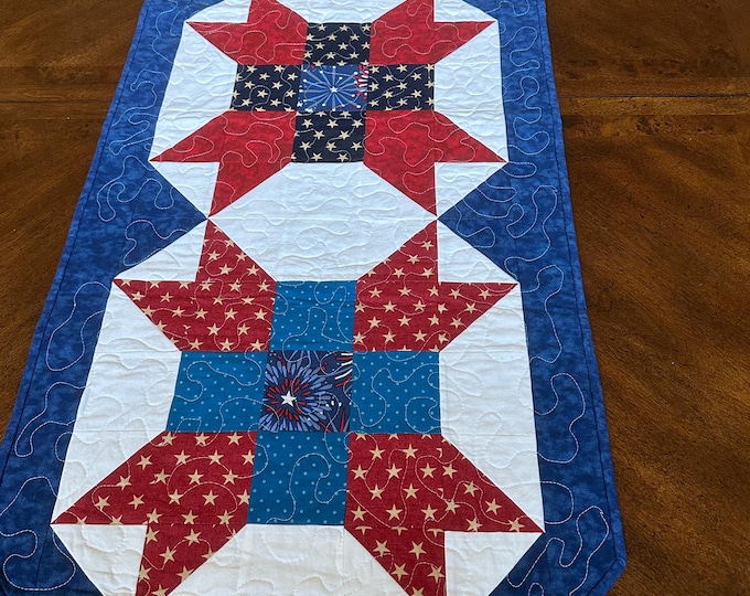 Quilted Patriotic Table Runner.  Various Patriotic Fabrics.  Large and small.