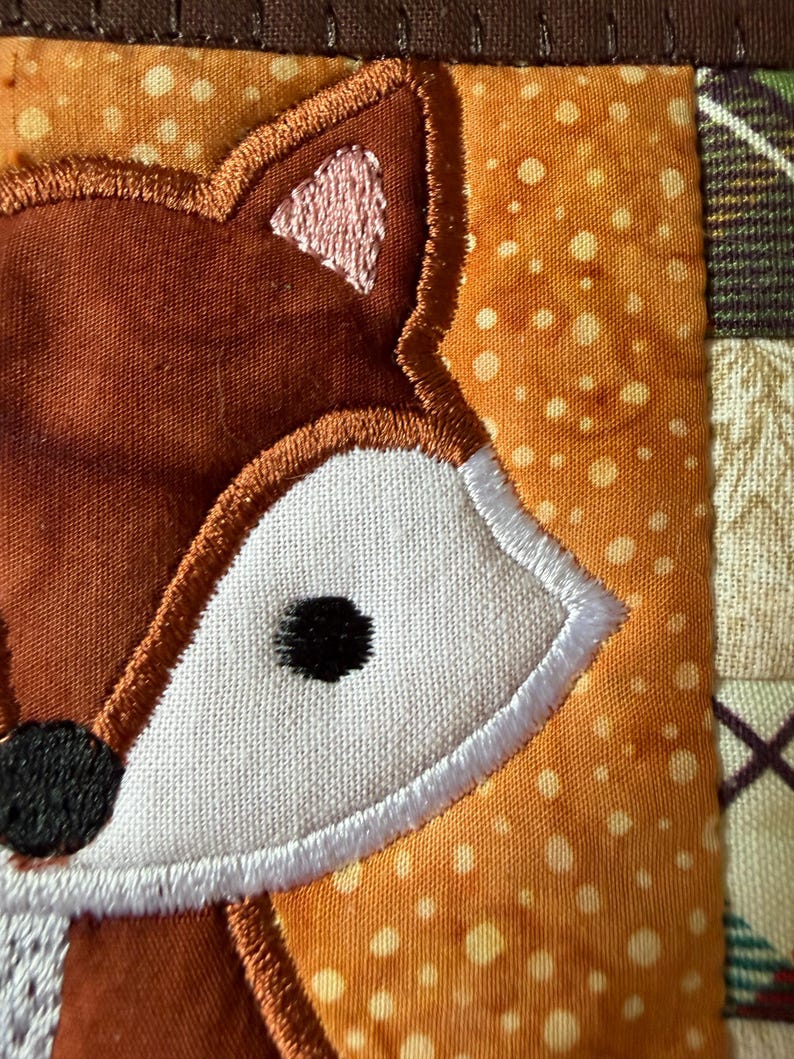 Animal Mug Rugs or coasters, Quilted, Appliqued, Woodland Creatures, Raccoon and Fox, 5x7 inches image 11