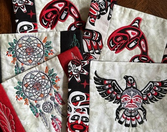 Native American Inspired Mug Rug: Embroidered Cotton Fabric (5x7 in)