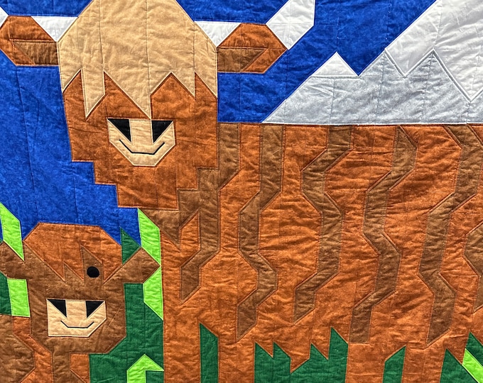 Hairy Coo Lap Quilt, Approximately 49 x 56 inches.  Quilted.  Highland Cow picture