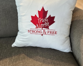 Embroidered Canada Pillow Case, True North Maple Leaf Design.  16 inch pillow