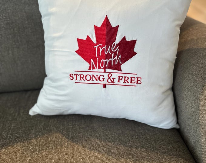 Embroidered Canada Pillow Case, True North Maple Leaf Design.  16 inch pillow