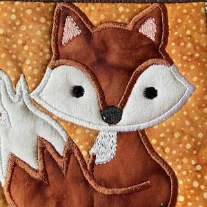 Animal Mug Rugs or coasters, Quilted, Appliqued, Woodland Creatures, Raccoon and Fox, 5x7 inches Fox