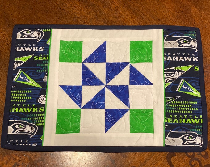 Seattle Seahawks Placemat 10 x 16 inches.  Quilted and Embroidered.  Sold Individually