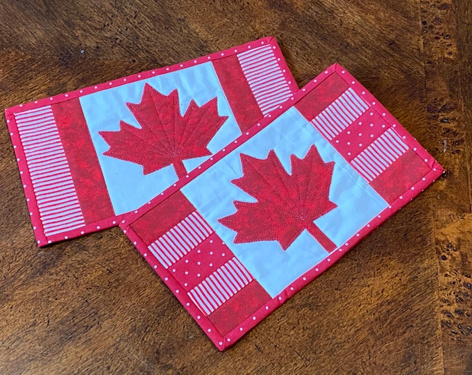 Canada Mug Rugs sold individually, Appliqued and Quilted, Approximately 6x10 inches