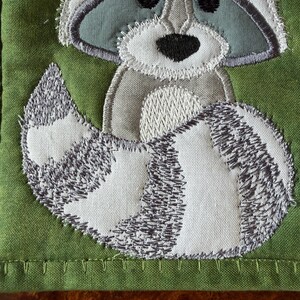 Animal Mug Rugs or coasters, Quilted, Appliqued, Woodland Creatures, Raccoon and Fox, 5x7 inches image 5