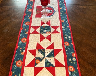 Farmhouse, Patriotic Table Runner, Appliqued and quilted.  Approximately 51x15 inches.  Ready to ship