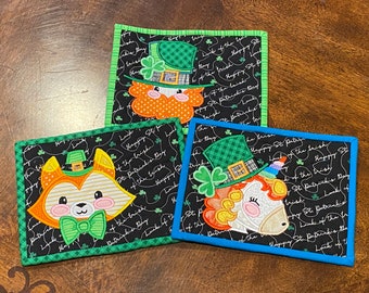 Lucky Charm Mug Rugs (various styles), St. Patricks Day, Quilted, Embroidered, Quilted, (5 x 7)