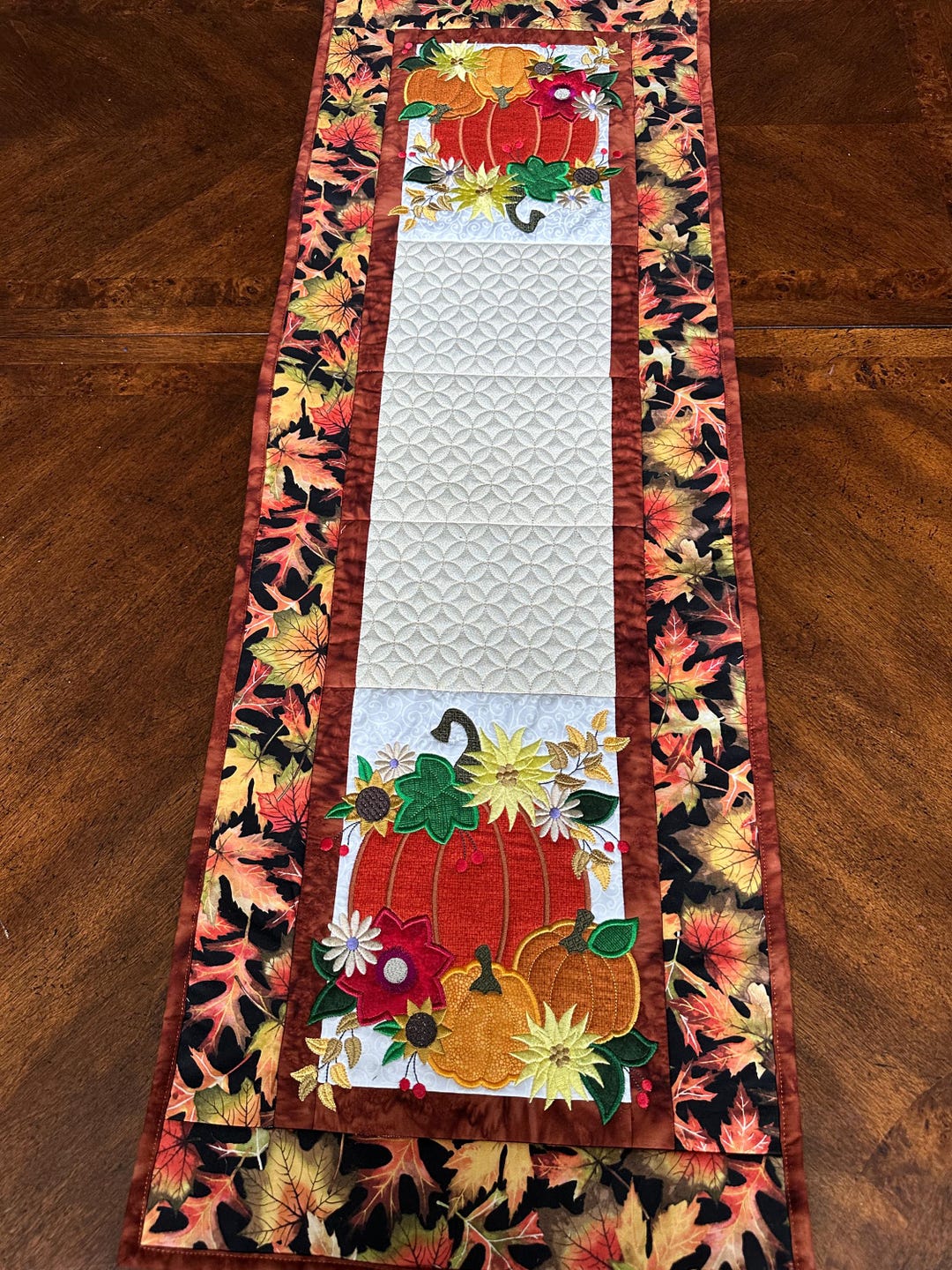 Embroidered Pumpkin Fall Table Runner: Appliqued Floral Design (42x14 ...