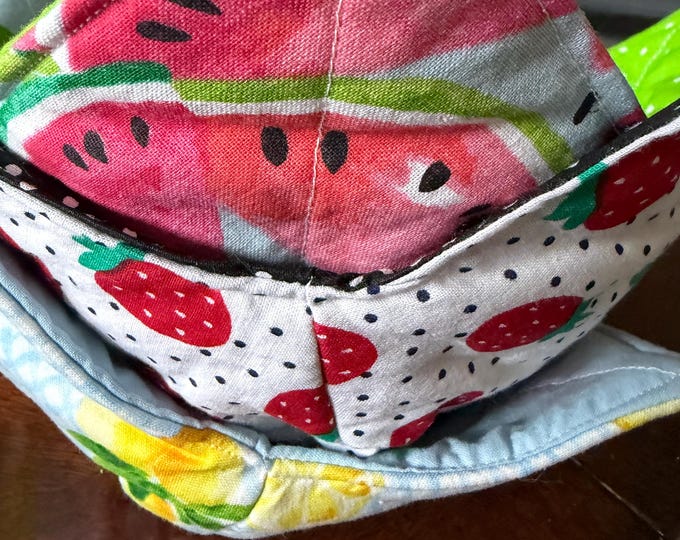Microwave Bowl Cozies, Cotton, Quilted Watermelon, Strawberry or Lemon