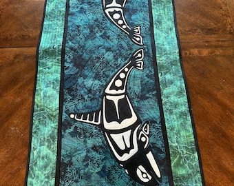 Orca Table Runner or Wall hanging.  Alaskan Native Design.  Approximately 48 x 21 inches.  Ready to ship