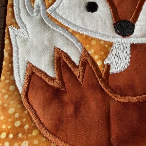 Animal Mug Rugs or coasters, Quilted, Appliqued, Woodland Creatures, Raccoon and Fox, 5x7 inches image 12