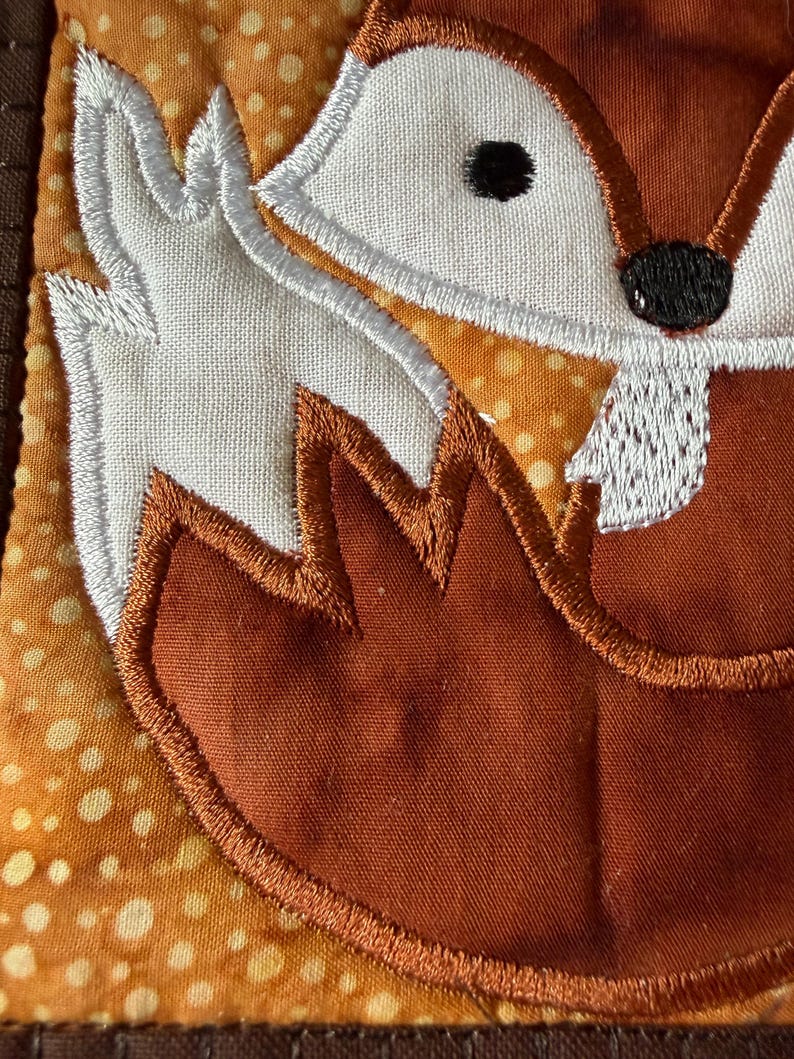 Animal Mug Rugs or coasters, Quilted, Appliqued, Woodland Creatures, Raccoon and Fox, 5x7 inches image 12