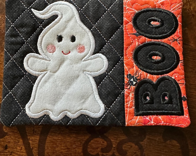 Ghost Boo Mug Rug or Coaster for Halloween.  Approximately 5 x 7 inches.  Ready to ship
