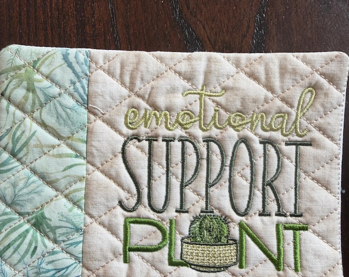 Plant Mug Rug/Coaster.  Embroidered and Quilted.  Approx.  5 x 7 inches