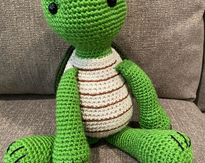 Turtle Plushie, Amigurumi Crocheted, Stuffed animal, safety eyes. Customizable and Ready to ship.