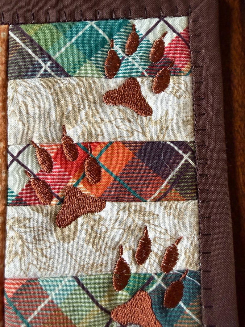 Animal Mug Rugs or coasters, Quilted, Appliqued, Woodland Creatures, Raccoon and Fox, 5x7 inches image 10