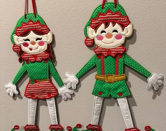 Elf Wall Hanging:  Christmas Decoration.  Embroidered. Sold individually 21x12 inches