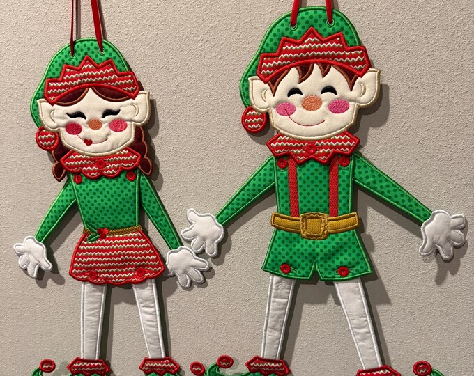 Elf Wall Hanging:  Christmas Decoration.  Embroidered. Sold individually 21x12 inches