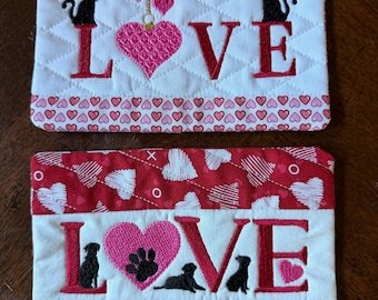 Kitty or Puppy Love Mug Rug/Coaster.  Approximately 5x7 inches.  Sold Separately