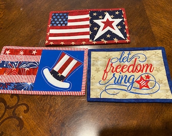 Patriotic Mug Rugs 9 x 5 inches.  Sold individually.