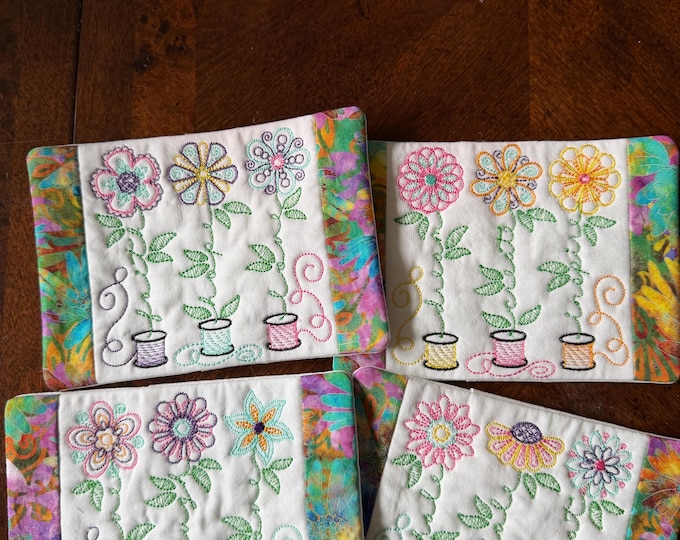 Motivational Mug Rug or Coaster:  Embroidered, Quilted Mug Mat.  5 x 7 inches