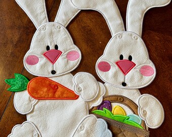 Easter Bunny Wall hanging with basket or carrot and 2 styles of ears.  Sold Separately Approximately 12 inches wide by 24 inches tall.