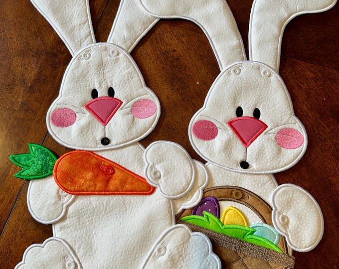 Easter Bunny Wall hanging with basket or carrot and 2 styles of ears.  Sold Separately Approximately 12 inches wide by 24 inches tall.