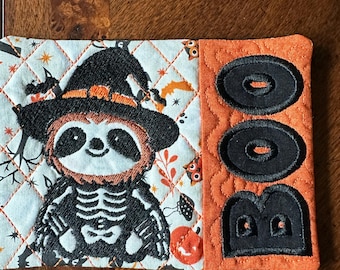 Skeleton Sloth  Mug Rug/Coaster.  Approximately 5 x 7.  Ready to ship