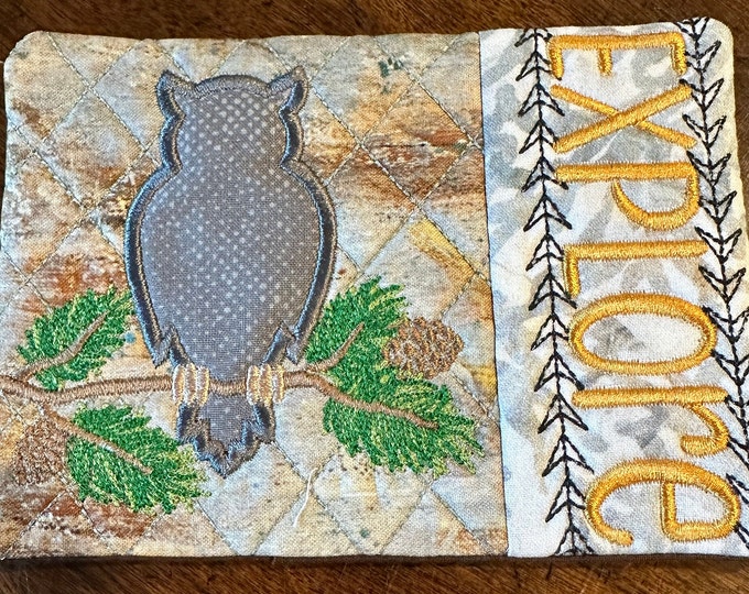 Owl, Mug Rug, Coaster.  Approximately 5 x 7 inches.  Quilted and Embroidered.  Ready to Ship