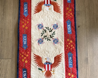 Patriotic Eagle Table Runner.  Quilted and Embroidered.  Approx. 17 x 36 inches