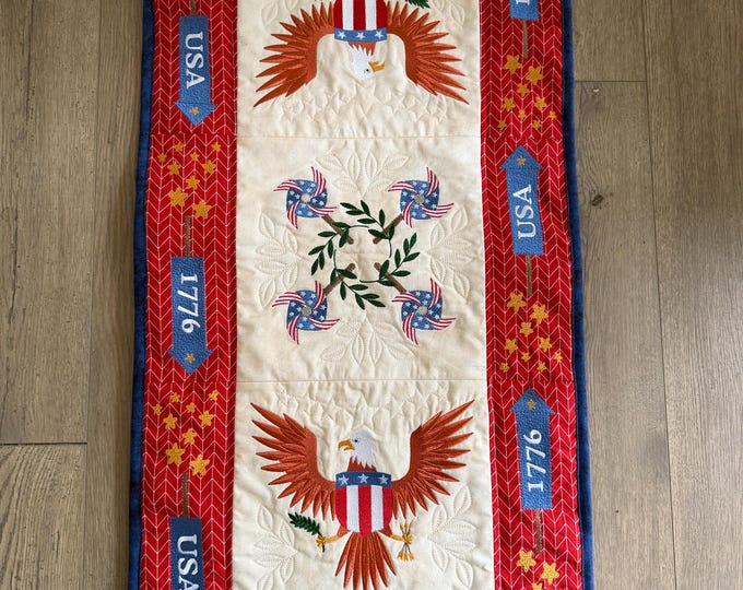 Patriotic Eagle Table Runner.  Quilted and Embroidered.  Approx. 17 x 36 inches