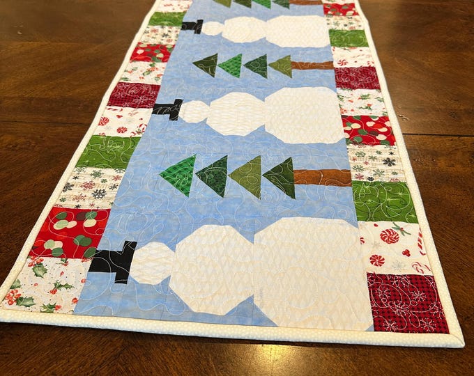 Snowman Table Runner for winter or Christmas.  Approximately 45 x 15 1/2 inches.  Ready to Ship