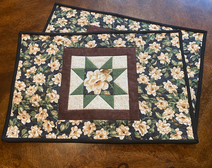 Brown and Beige Floral Placemats (12" x 18") Sold Individually