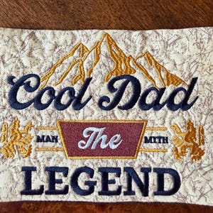 Embroidered Quilted Mug Rug: Dad The Legend Coaster (5x7 inches)