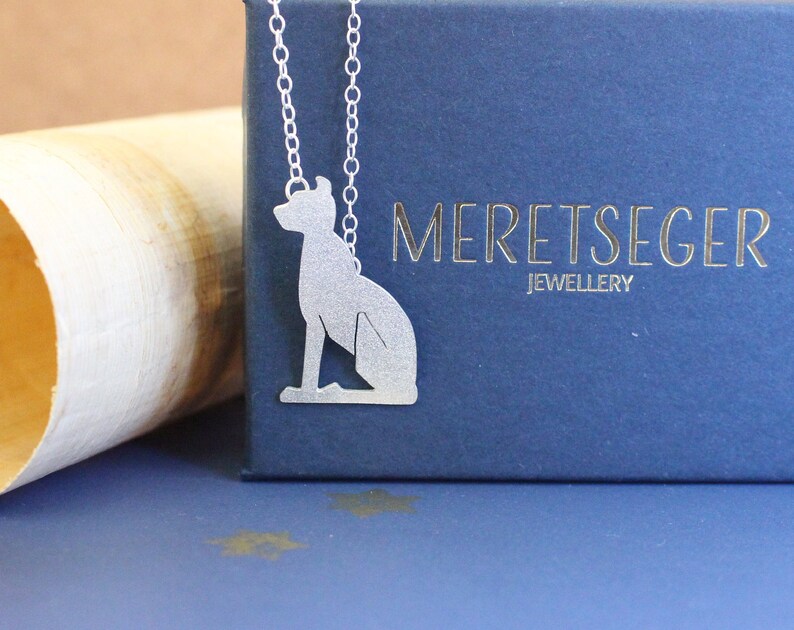Sterling silver Bastet amulet Ancient Egyptian Cat hieroglyph Pendant