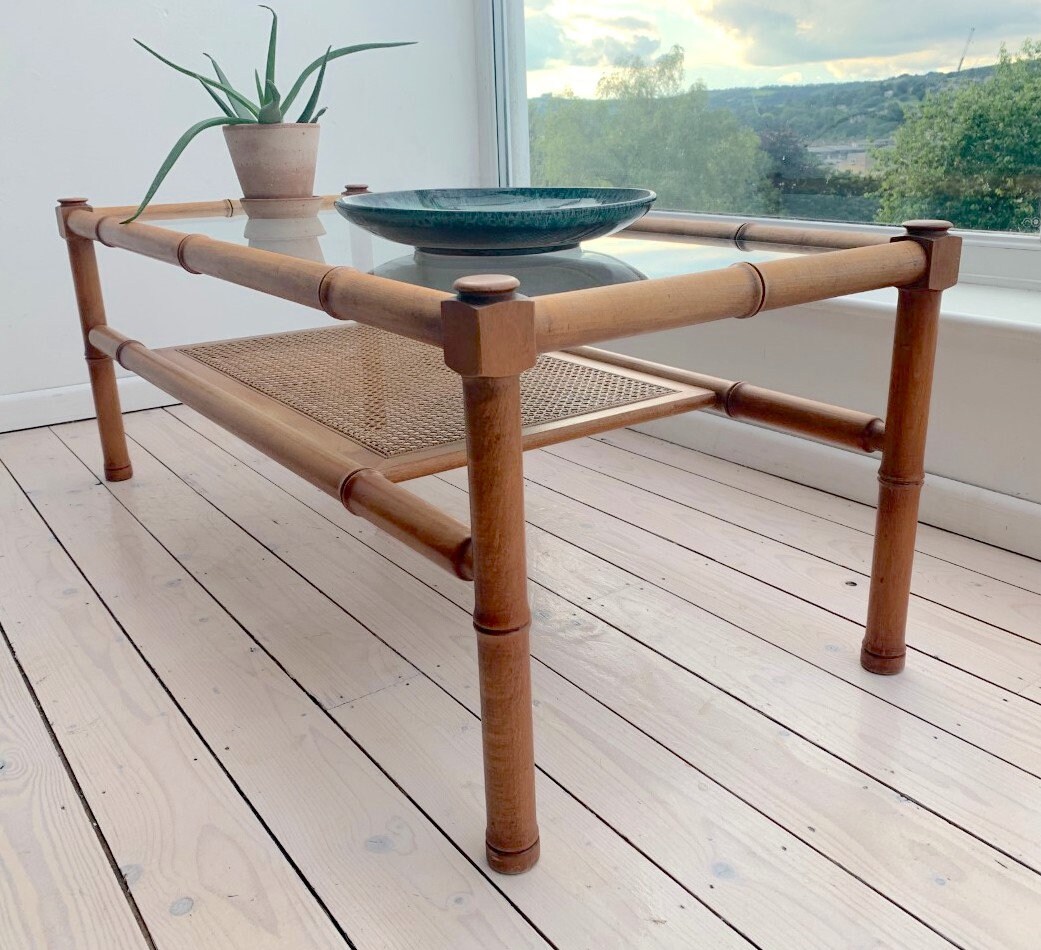 G Plan Coffee Table Beechwood Bamboo effect with Cane / Etsy
