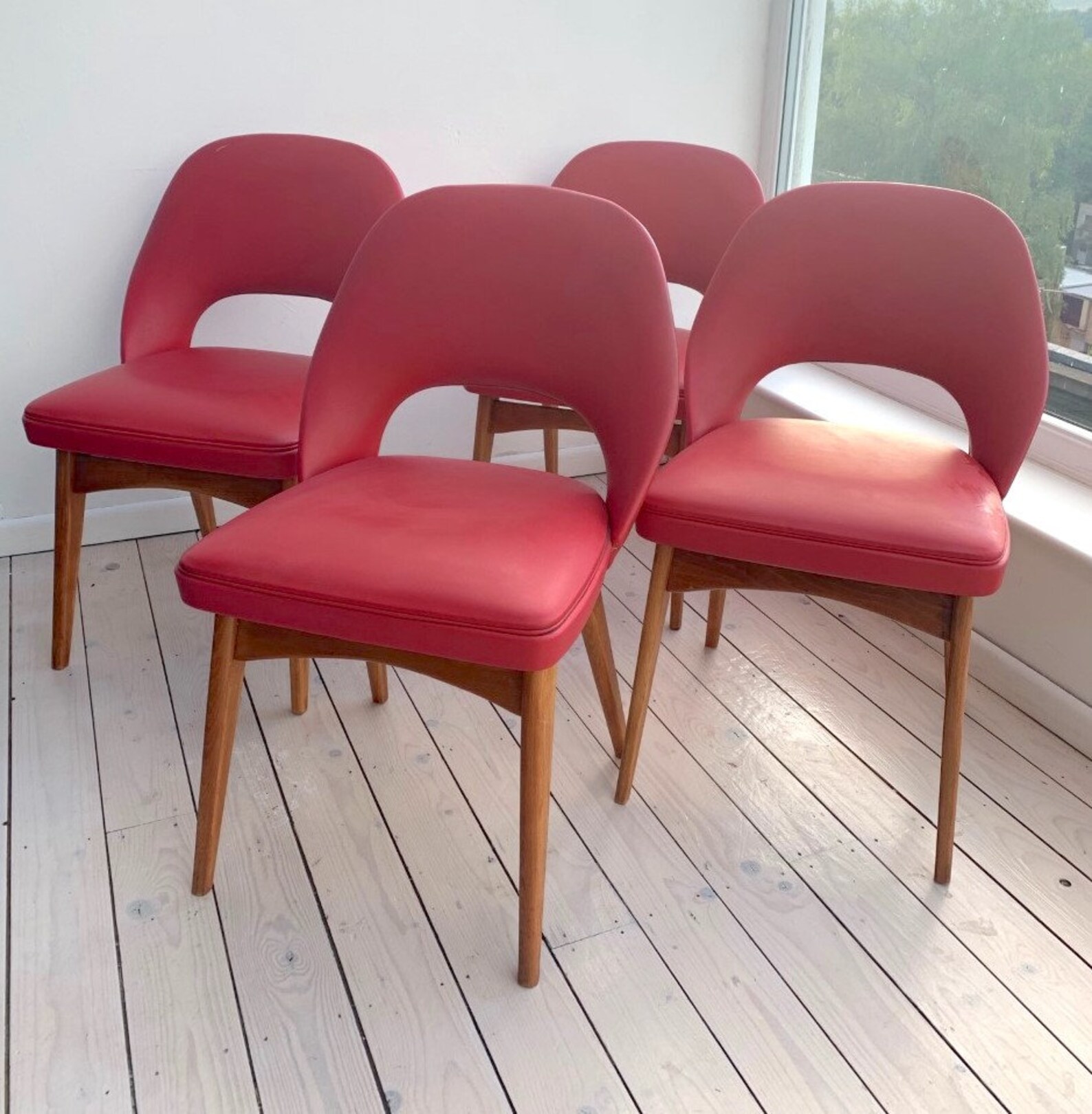 4 Vintage Red Vinyl Chairs Ben chairs by Stowe Type 904 mid | Etsy