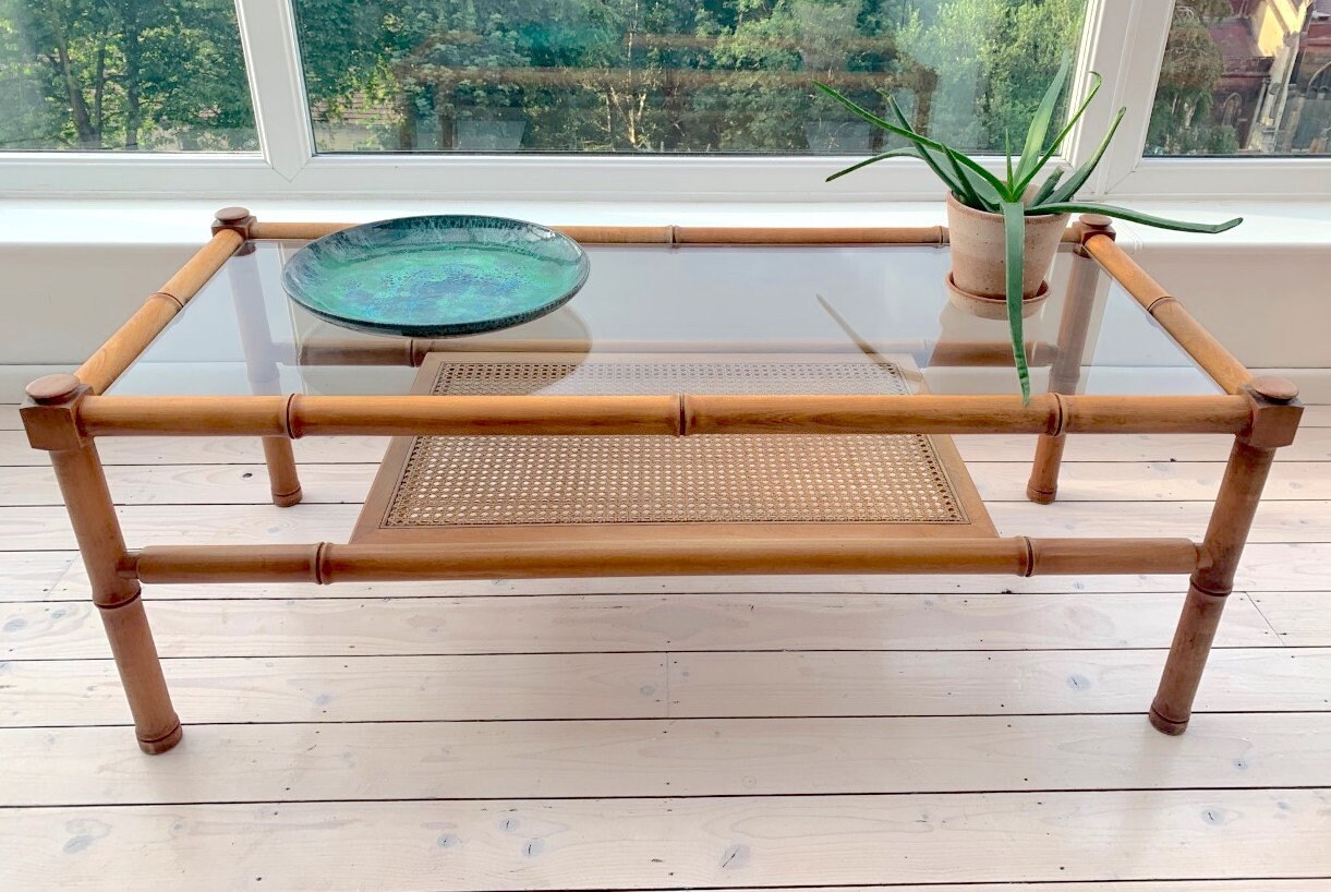 G Plan Coffee Table Beechwood Bamboo effect with Cane / Etsy